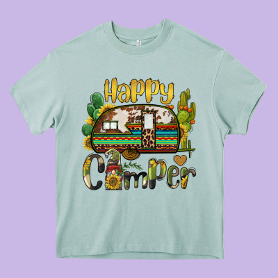 Happy Camper Caravan And Gnome Heavy Core Tee Designed By Barkaloodesign