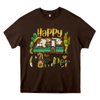Chocolate Brown happy camper caravan and gnome Heavy Core Tee - BarkalooDesign