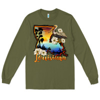 Army Green louisiana  sunset map magnolia Long Sleeve Tee - BarkalooDesign