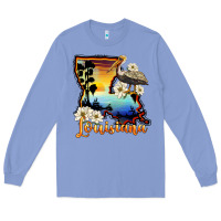 Colony Blue louisiana  sunset map magnolia Long Sleeve Tee - BarkalooDesign