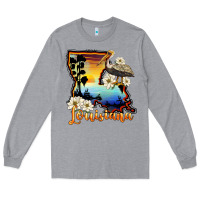 Heather Grey louisiana  sunset map magnolia Long Sleeve Tee - BarkalooDesign