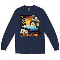 Navy louisiana  sunset map magnolia Long Sleeve Tee - BarkalooDesign