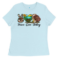 Baby Blue peace love turkey Ladies Tee - LillyAllenDesigns