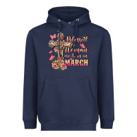 Navy Blessed women are born in March Heavyweight Hoodie - FaDigitalArtStudio