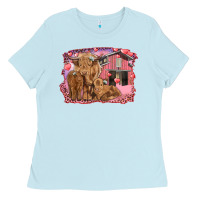 Baby Blue Valentine's day mama cow and baby cows Ladies Tee - RanaPortraitStore