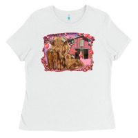 White Valentine's day mama cow and baby cows Ladies Tee - RanaPortraitStore