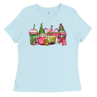 Baby Blue pink christmas gnomes coffee cups Ladies Tee - Jasminsmagicworld