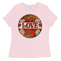 Bubblegum Pink hello love bug ladybug ornament Ladies Tee - BarkalooDesign