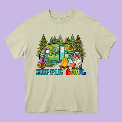 Hippie Soul Camping Heavy Core Tee Designed By Barkaloodesign