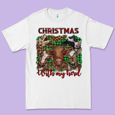Christmas With My Herd Cows Premium Tee Designed By Barkaloodesign