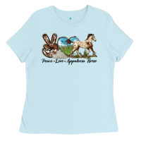 Baby Blue peace love appaloosa horse Ladies Tee - LillyAllenDesigns