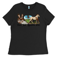 Black peace love appaloosa horse Ladies Tee - LillyAllenDesigns