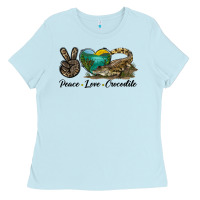 Baby Blue Peace Love Crocodile Ladies Tee - LillyAllenDesigns
