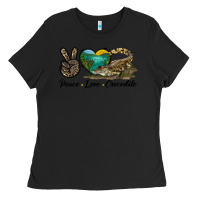 Black Peace Love Crocodile Ladies Tee - LillyAllenDesigns