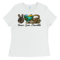 White Peace Love Crocodile Ladies Tee - LillyAllenDesigns