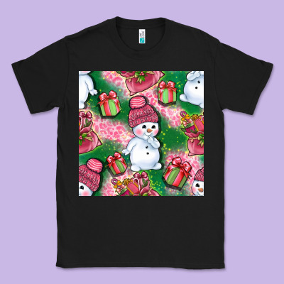 Cute Snowman And Gift Box With Leopard Seamless Pattern Bbs Classic Tee Designed By Bundleandbundleshop