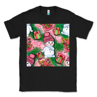 Black cute snowman and gift box with leopard seamless pattern bbs Classic Tee - BundleAndBundleShop