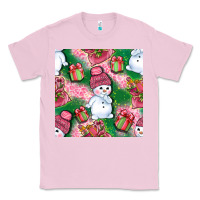 Bubblegum Pink cute snowman and gift box with leopard seamless pattern bbs Classic Tee - BundleAndBundleShop