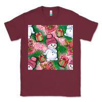 Burgundy cute snowman and gift box with leopard seamless pattern bbs Classic Tee - BundleAndBundleShop