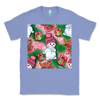 Colony Blue cute snowman and gift box with leopard seamless pattern bbs Classic Tee - BundleAndBundleShop