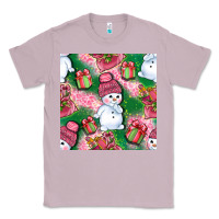 Lilac cute snowman and gift box with leopard seamless pattern bbs Classic Tee - BundleAndBundleShop