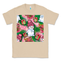 Mushroom cute snowman and gift box with leopard seamless pattern bbs Classic Tee - BundleAndBundleShop