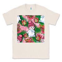Natural cute snowman and gift box with leopard seamless pattern bbs Classic Tee - BundleAndBundleShop
