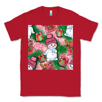 Red cute snowman and gift box with leopard seamless pattern bbs Classic Tee - BundleAndBundleShop