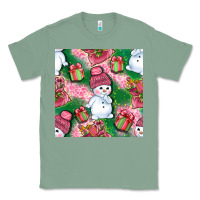 Sage cute snowman and gift box with leopard seamless pattern bbs Classic Tee - BundleAndBundleShop