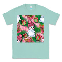 Seafoam cute snowman and gift box with leopard seamless pattern bbs Classic Tee - BundleAndBundleShop