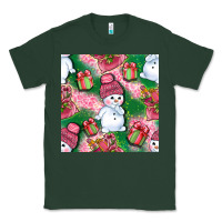 Sports Green cute snowman and gift box with leopard seamless pattern bbs Classic Tee - BundleAndBundleShop