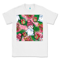 White cute snowman and gift box with leopard seamless pattern bbs Classic Tee - BundleAndBundleShop