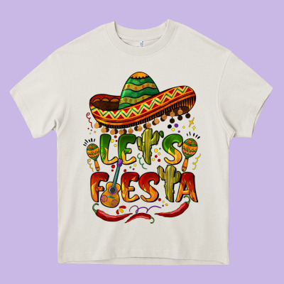 Let's Fiesta Mexican Hat Heavy Core Tee Designed By Barkaloodesign