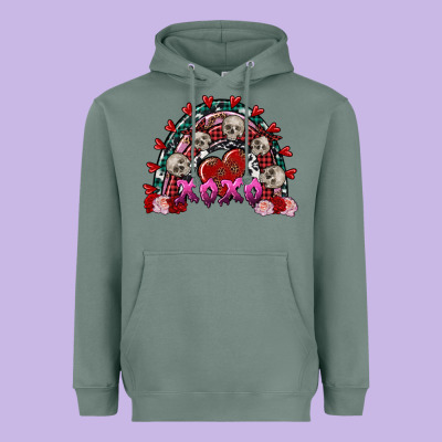 Skull Xoxo Rainbow Valentine's Day Heavyweight Hoodie Designed By Fadigitalartstudio