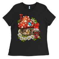 Black welcome gnome ladybug Ladies Tee - BarkalooDesign