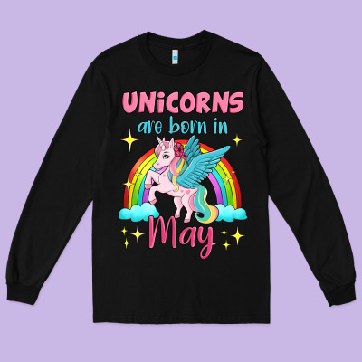 Unicorns Are Born In May Long Sleeve Tee Designed By Jasminsmagicworld