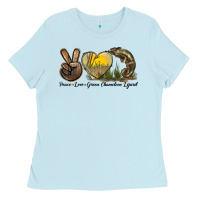 Baby Blue Peace Love Green Chameleon Lizard Ladies Tee - LillyAllenDesigns
