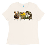 Bone Peace Love Green Chameleon Lizard Ladies Tee - LillyAllenDesigns