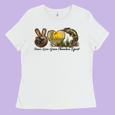 Peace Love Green Chameleon Lizard Ladies Tee Designed By Lillyallendesigns