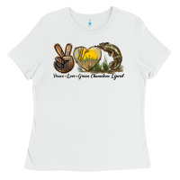White Peace Love Green Chameleon Lizard Ladies Tee - LillyAllenDesigns