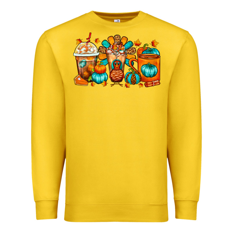 Thanksgiving Coffee Cups Premium Sweatshirt by FaDigitalArtStudio | Teevron
