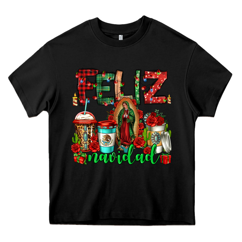 Feliz Navidad Lady Of Guadalupe Christmas Coffee Heavy Core Tee by Jasminsmagicworld | Teevron