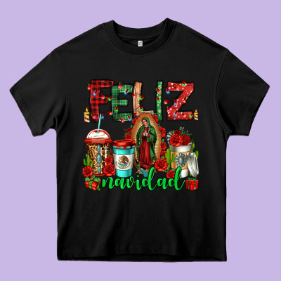 Feliz Navidad Lady Of Guadalupe Christmas Coffee Heavy Core Tee Designed By Jasminsmagicworld