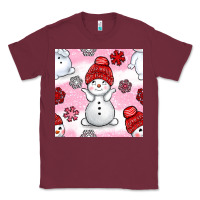 Burgundy cute snowman and snow flakes seamless pattern bbs Classic Tee - BundleAndBundleShop