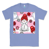 Colony Blue cute snowman and snow flakes seamless pattern bbs Classic Tee - BundleAndBundleShop