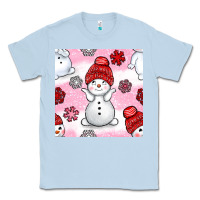 Dusty Blue cute snowman and snow flakes seamless pattern bbs Classic Tee - BundleAndBundleShop