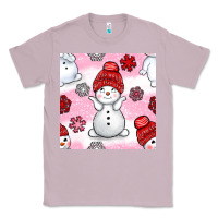 Lilac cute snowman and snow flakes seamless pattern bbs Classic Tee - BundleAndBundleShop