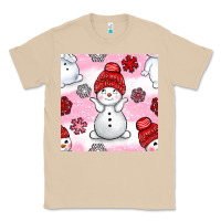 Mushroom cute snowman and snow flakes seamless pattern bbs Classic Tee - BundleAndBundleShop