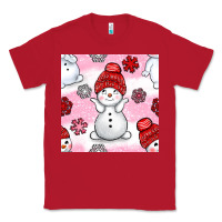 Red cute snowman and snow flakes seamless pattern bbs Classic Tee - BundleAndBundleShop