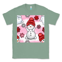 Sage cute snowman and snow flakes seamless pattern bbs Classic Tee - BundleAndBundleShop